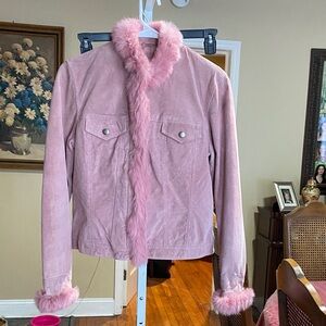 Yvonne & Marie Pink Suede Jacket with Rabbit Fur Trim.
